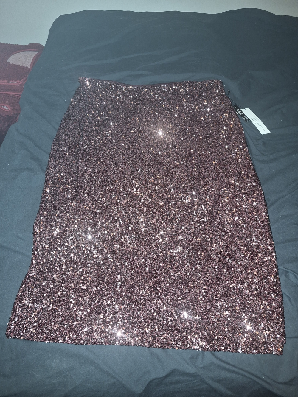Express Dark Burgundy Sequin Pencil Skirt